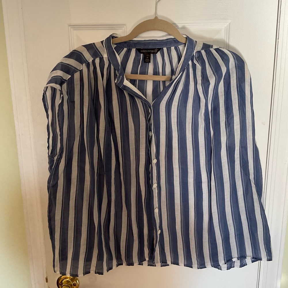 Banana Republic Navy and White Striped Blouse